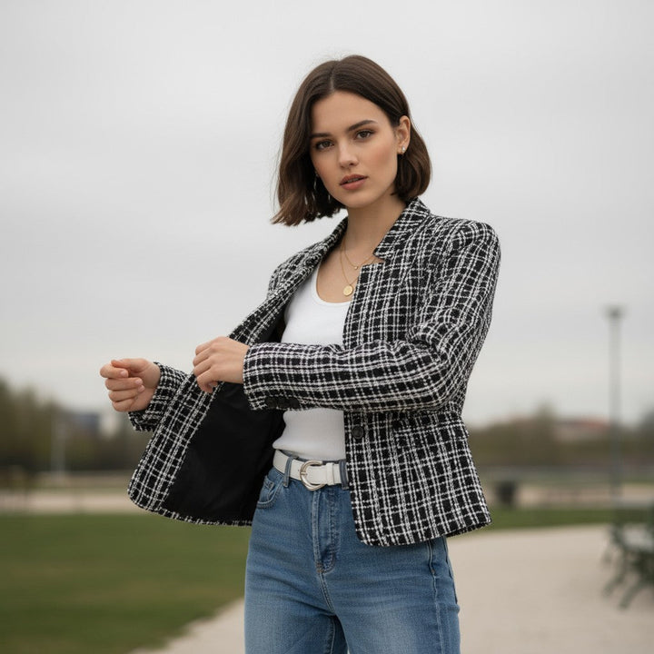 Women's Plaid Slim-Fit Jacquard Top