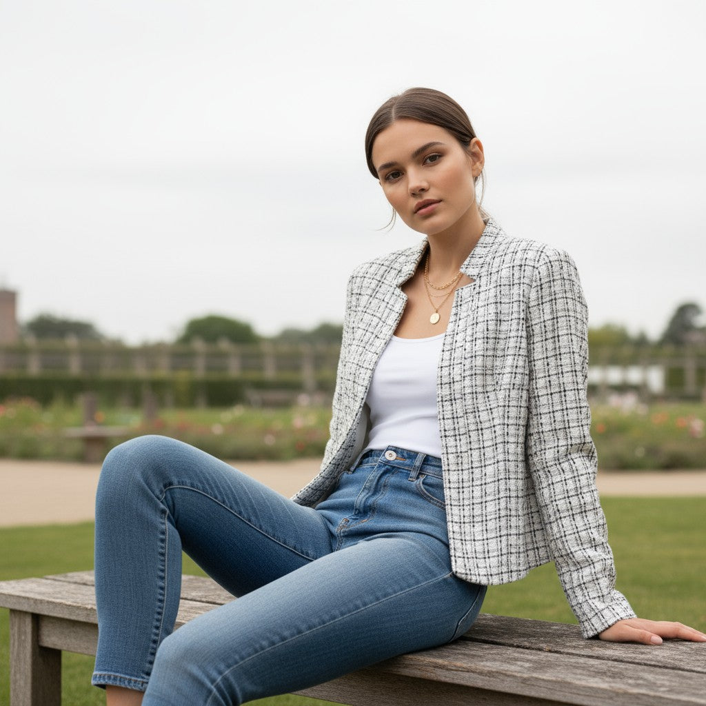 Women's Plaid Slim-Fit Jacquard Top