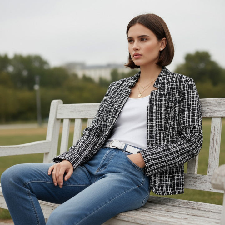 Women's Plaid Slim-Fit Jacquard Top