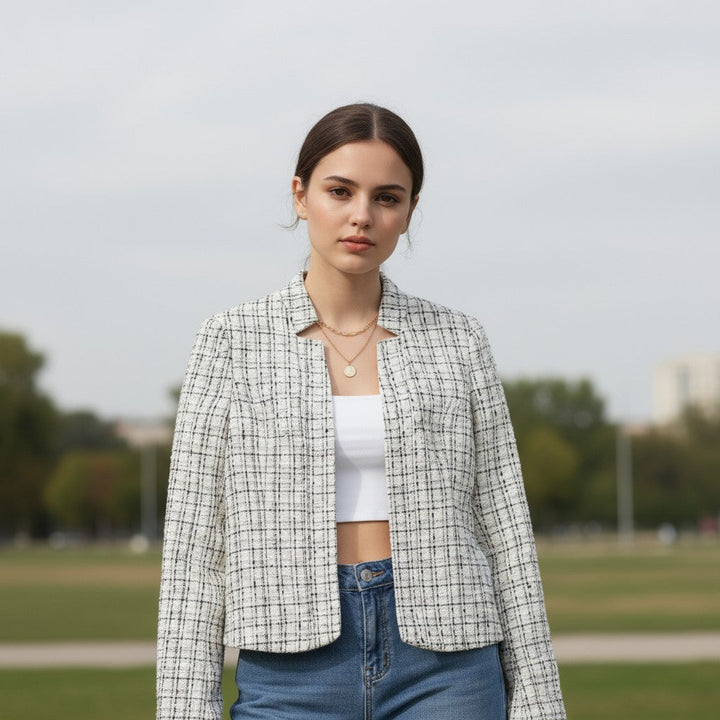 Women's Plaid Slim-Fit Jacquard Top