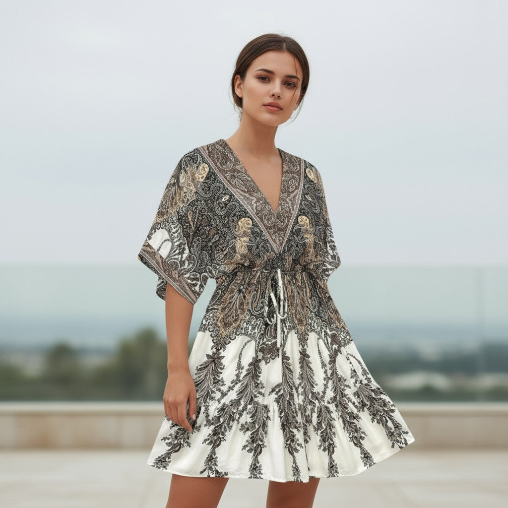 Women's Vintage Floral Butterfly Print Dress