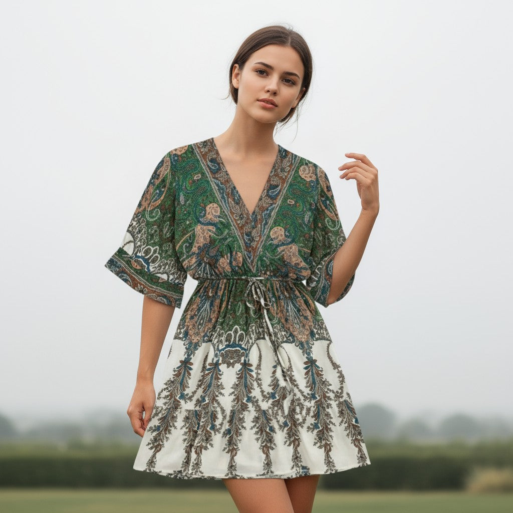 Women's Vintage Floral Butterfly Print Dress