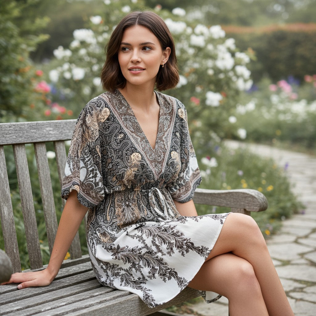 Women's Vintage Floral Butterfly Print Dress