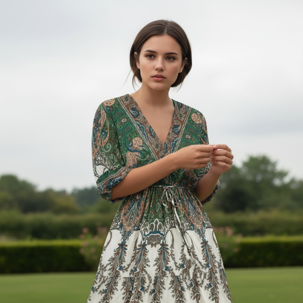 Women's Vintage Floral Butterfly Print Dress