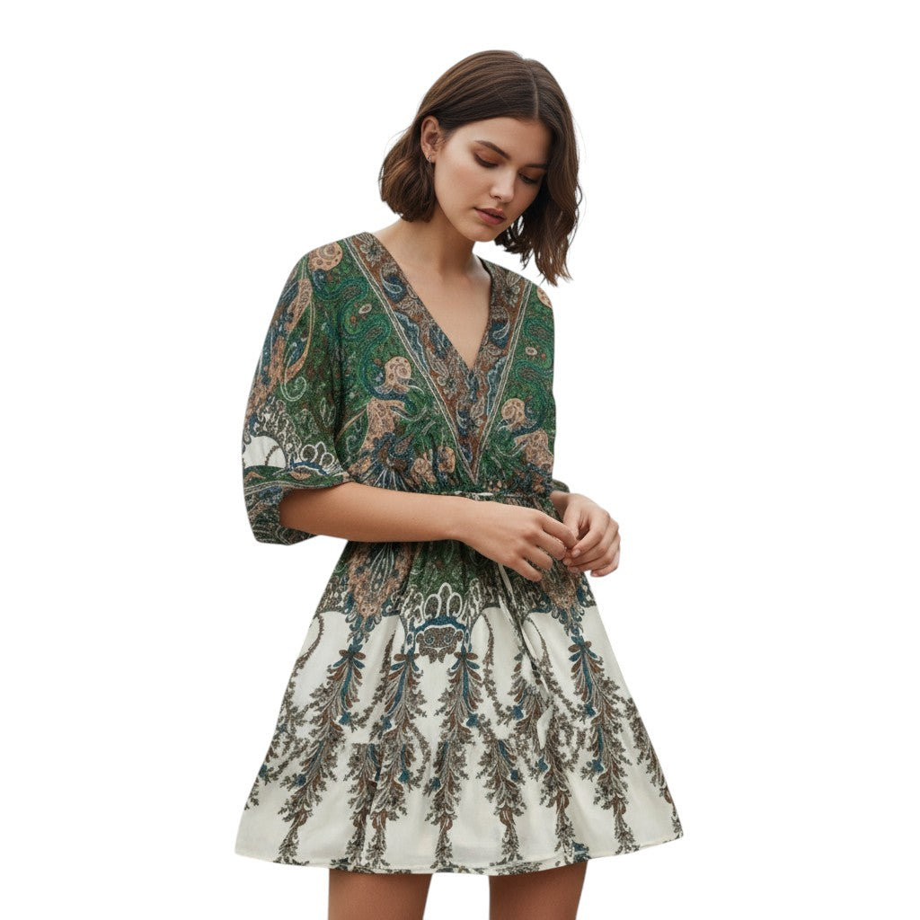 Women's Vintage Floral Butterfly Print Dress