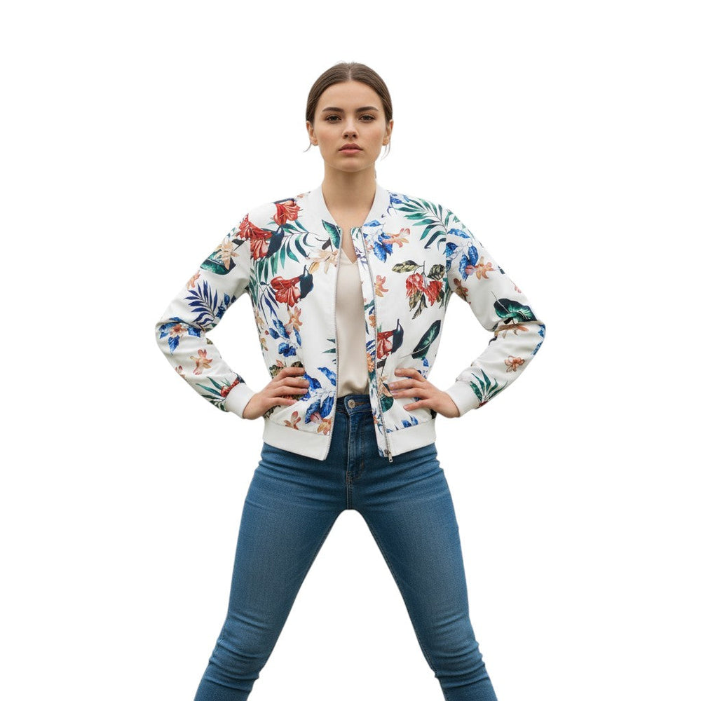 Women's Zip-Up Botanical Print Jacket