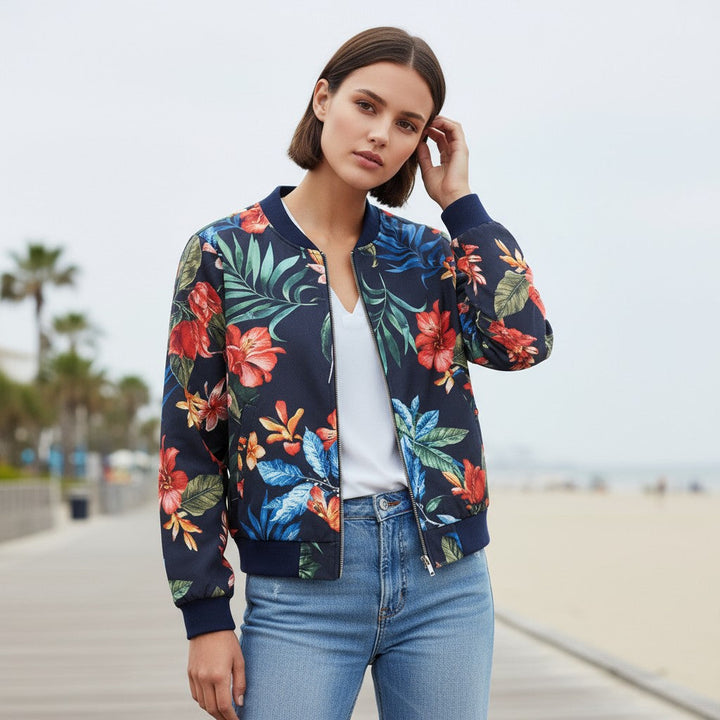 Women's Zip-Up Botanical Print Jacket