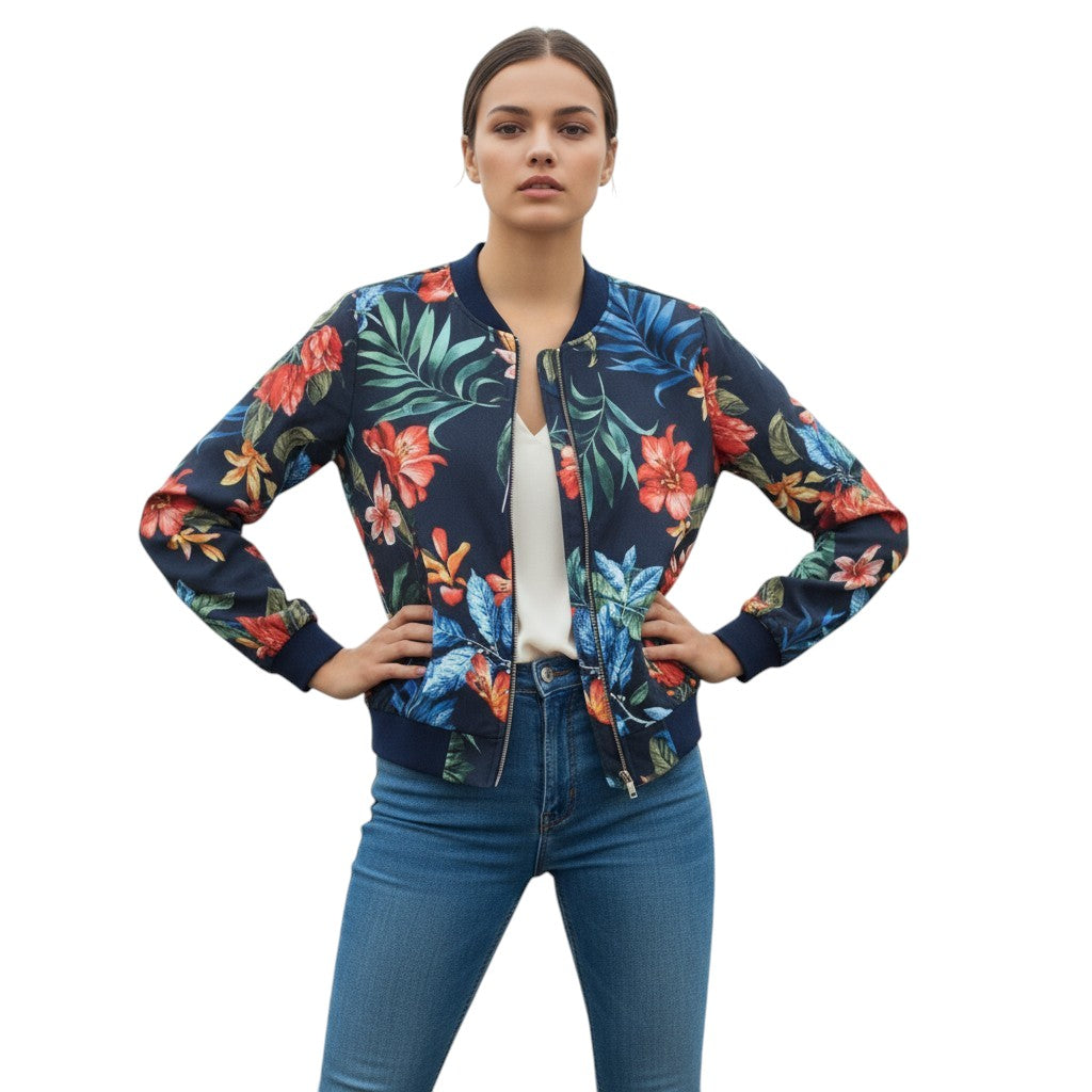Women's Zip-Up Botanical Print Jacket