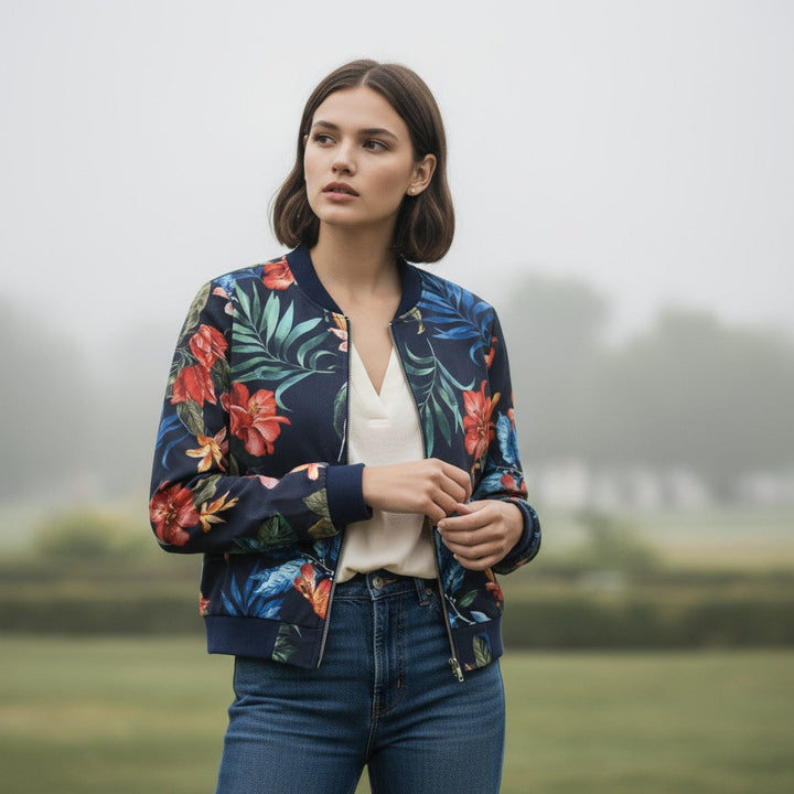 Women's Zip-Up Botanical Print Jacket