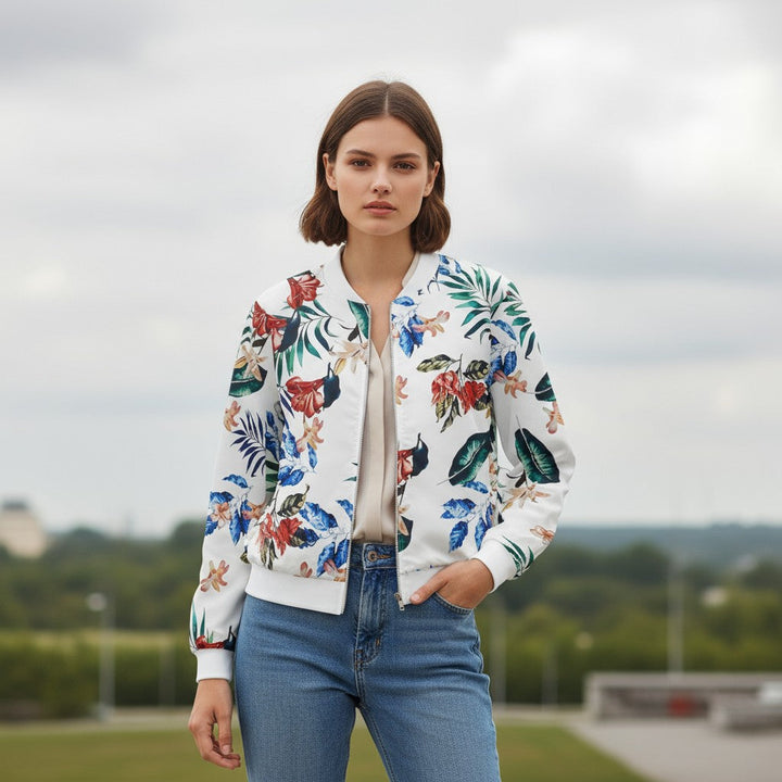 Women's Zip-Up Botanical Print Jacket