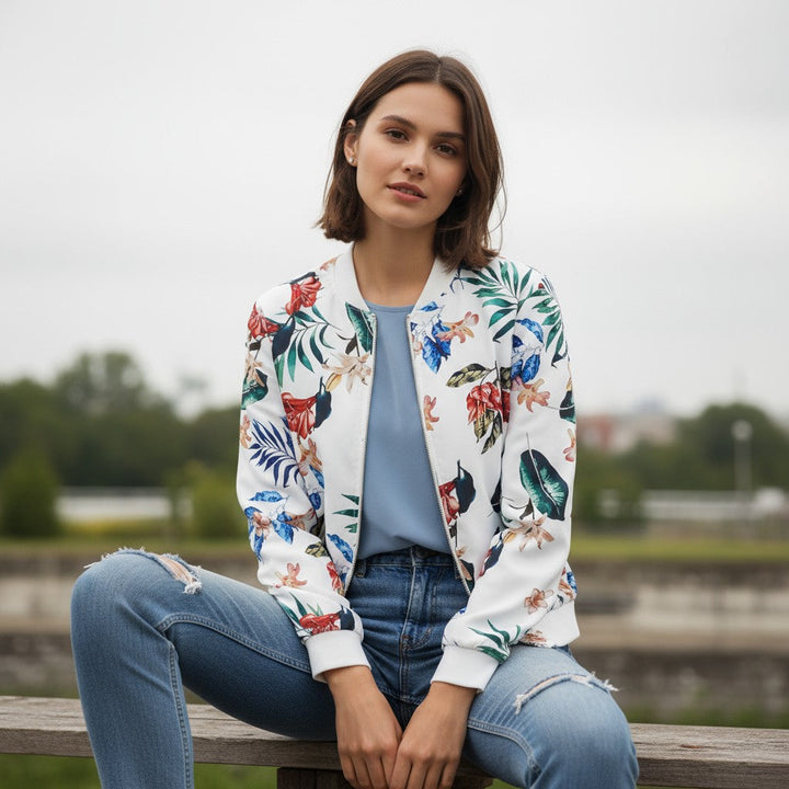 Women's Zip-Up Botanical Print Jacket
