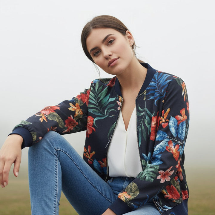 Women's Zip-Up Botanical Print Jacket