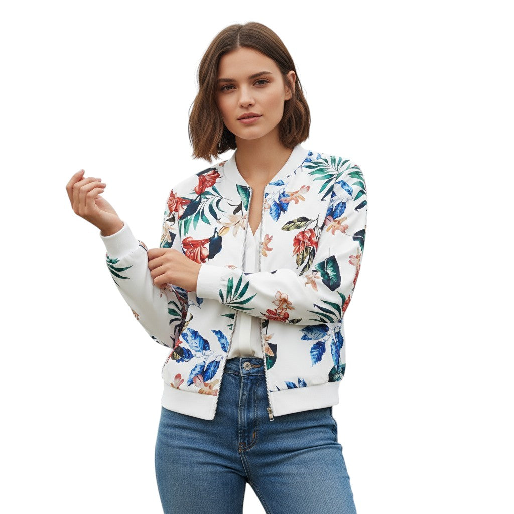 Women's Zip-Up Botanical Print Jacket