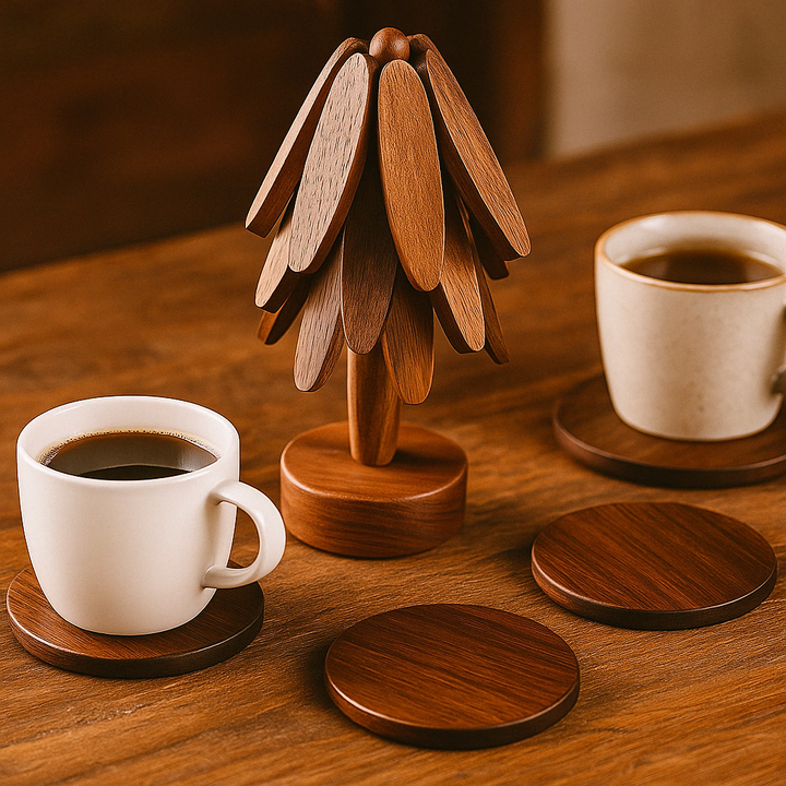 Wood Coasters Set Rustic Handmade Circular Drink Coasters