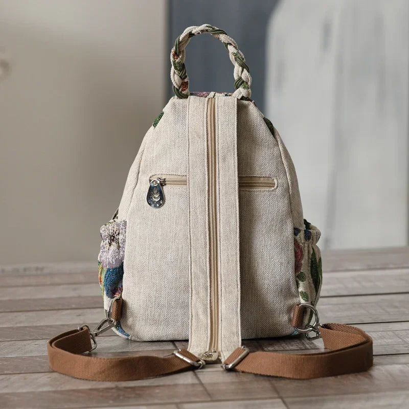Woven Cotton Unisex Backpack Daypack Shoulder Bag