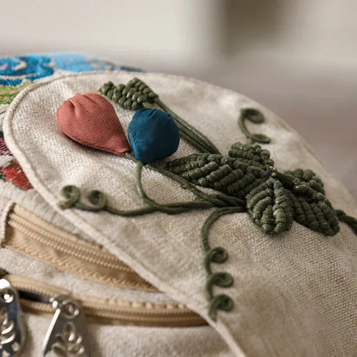 Woven Cotton Unisex Backpack Daypack Shoulder Bag