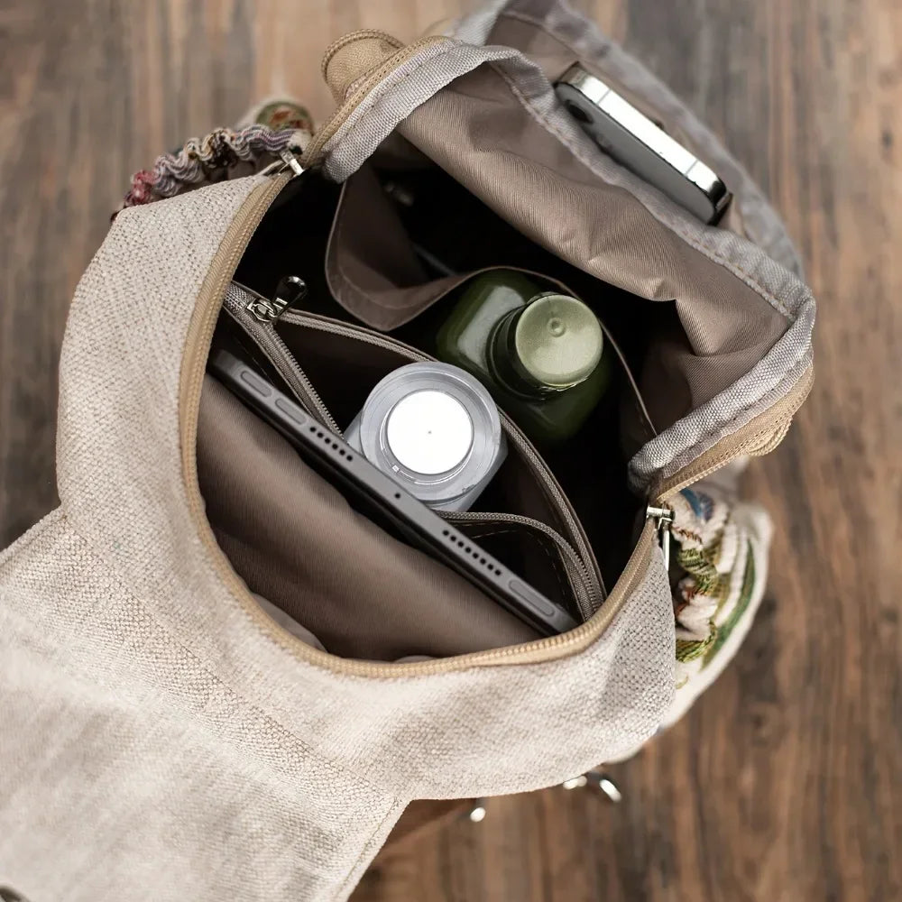 Woven Cotton Unisex Backpack Daypack Shoulder Bag