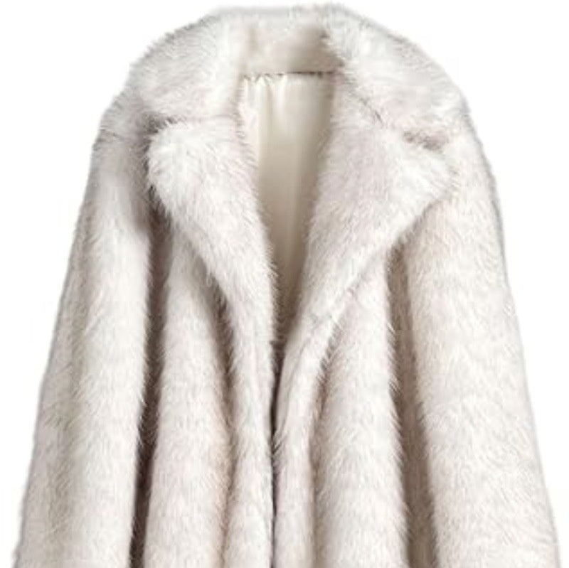 Women's Long Faux Fur Coat with Notched Lapel