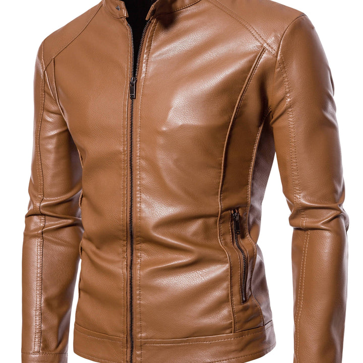 Faux Leather Men's Jacket with Fleece Lining
