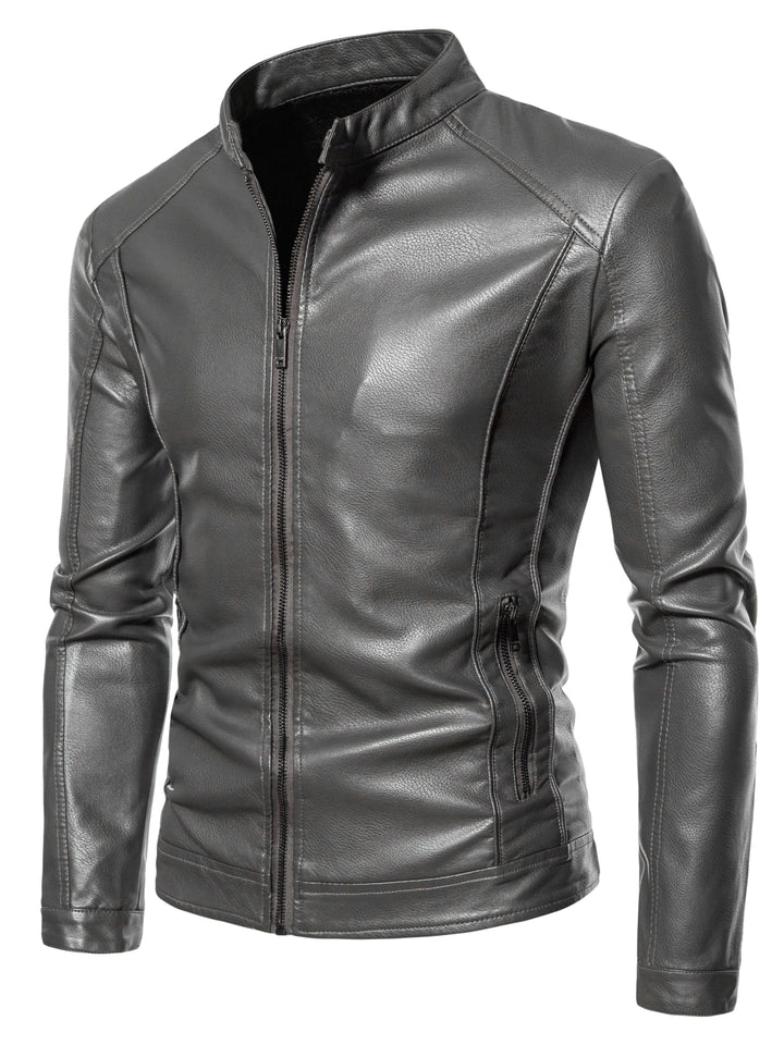 Faux Leather Men's Jacket with Fleece Lining
