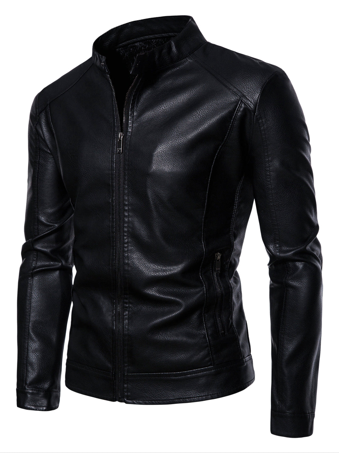 Faux Leather Men's Jacket with Fleece Lining
