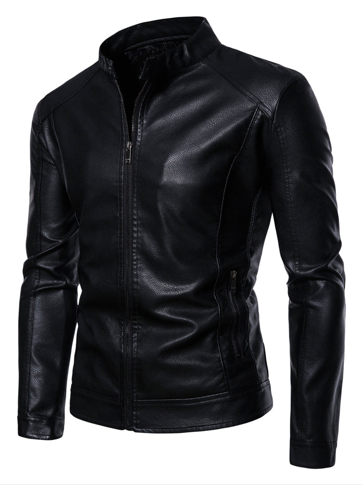 Faux Leather Men's Jacket with Fleece Lining