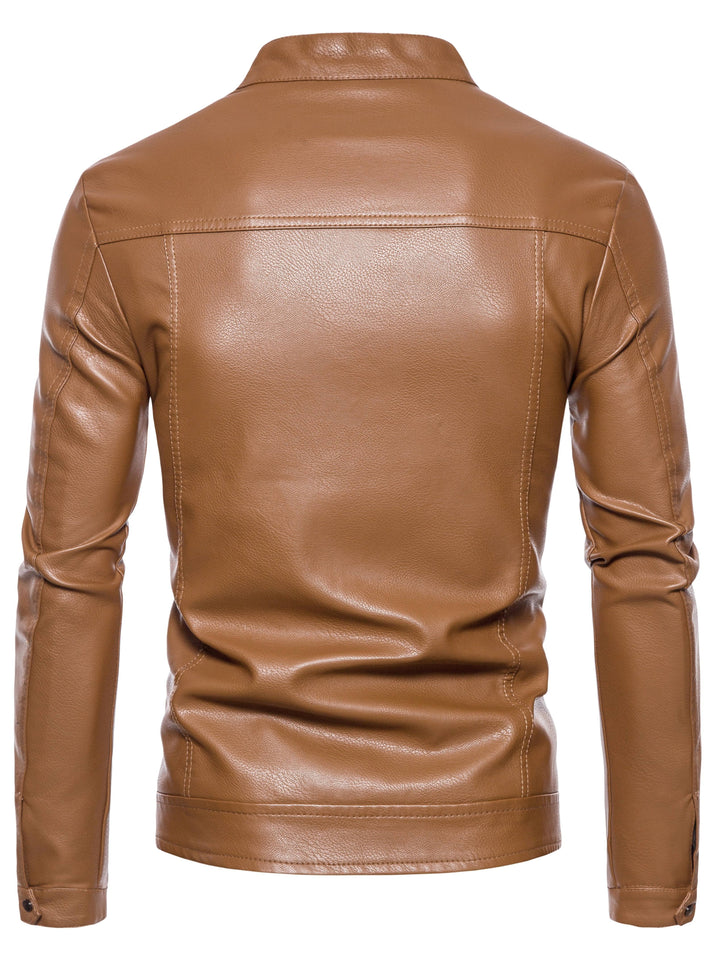 Faux Leather Men's Jacket with Fleece Lining