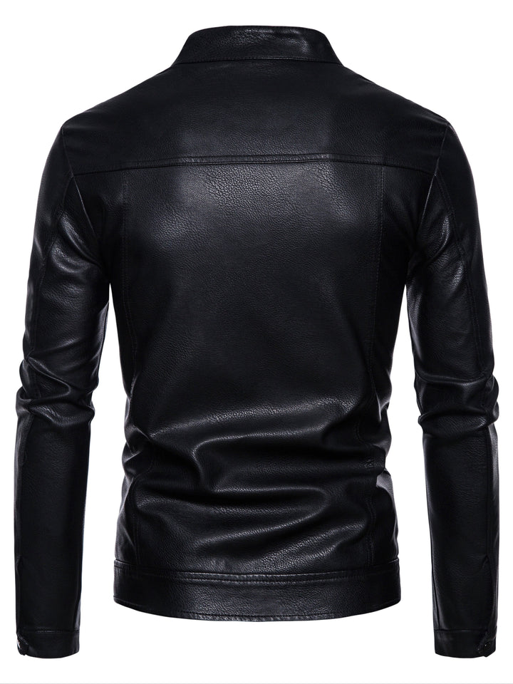 Faux Leather Men's Jacket with Fleece Lining