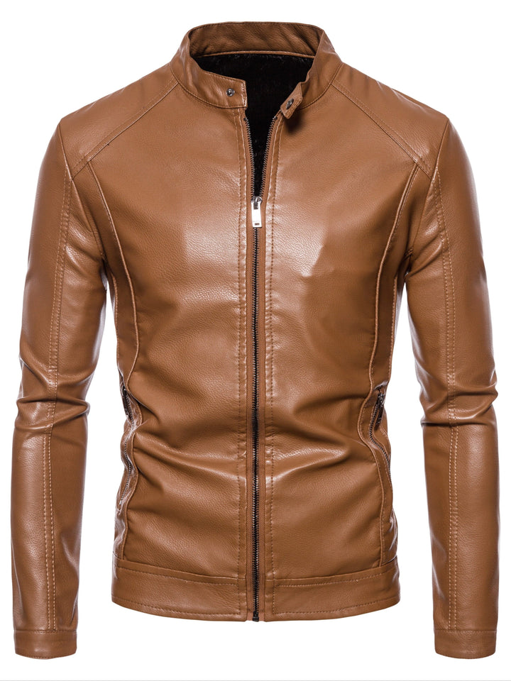 Faux Leather Men's Jacket with Fleece Lining