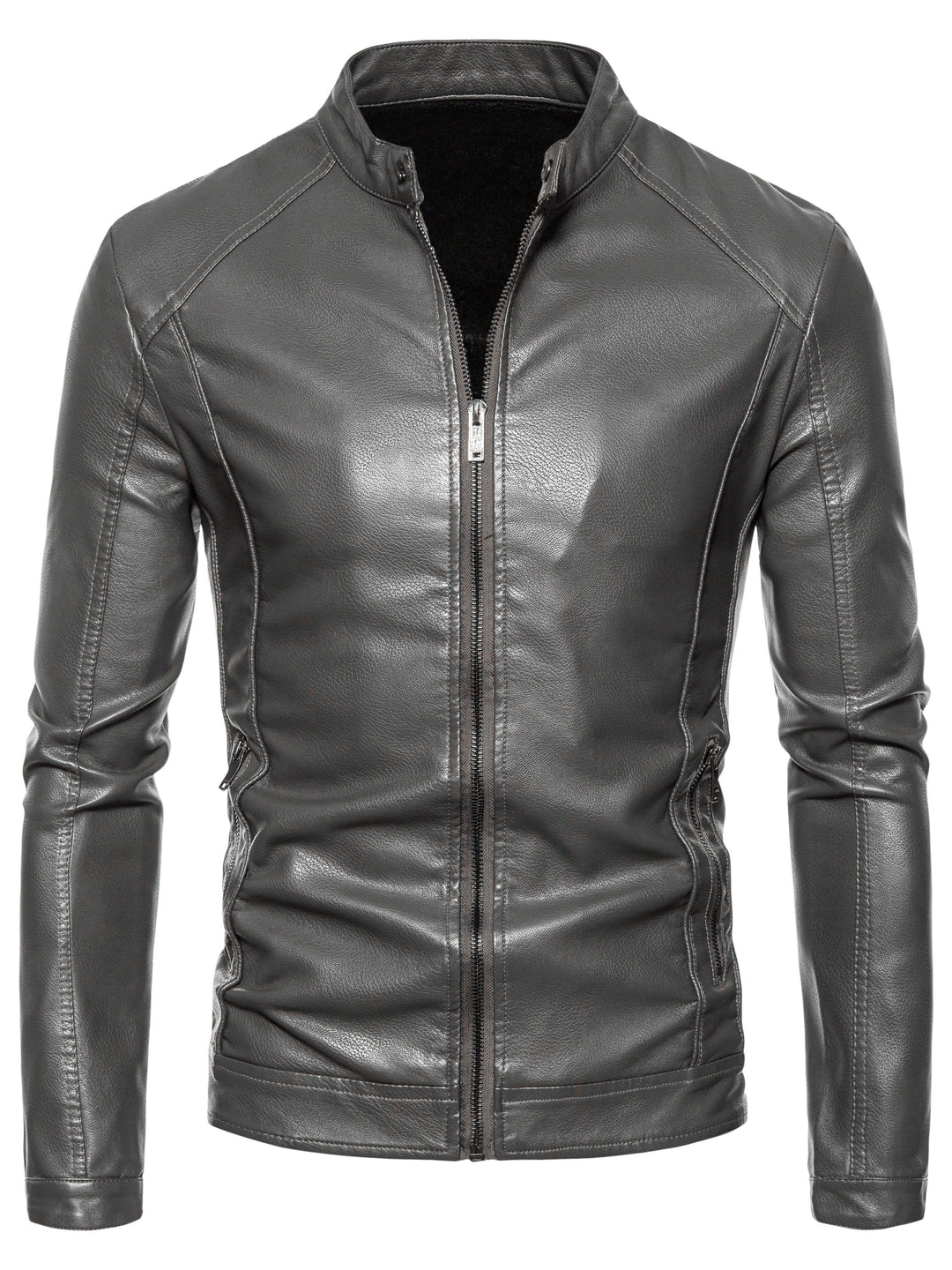 Faux Leather Men's Jacket with Fleece Lining