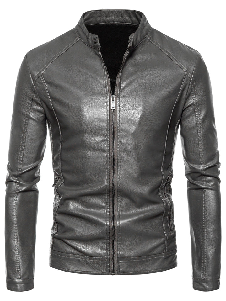 Faux Leather Men's Jacket with Fleece Lining