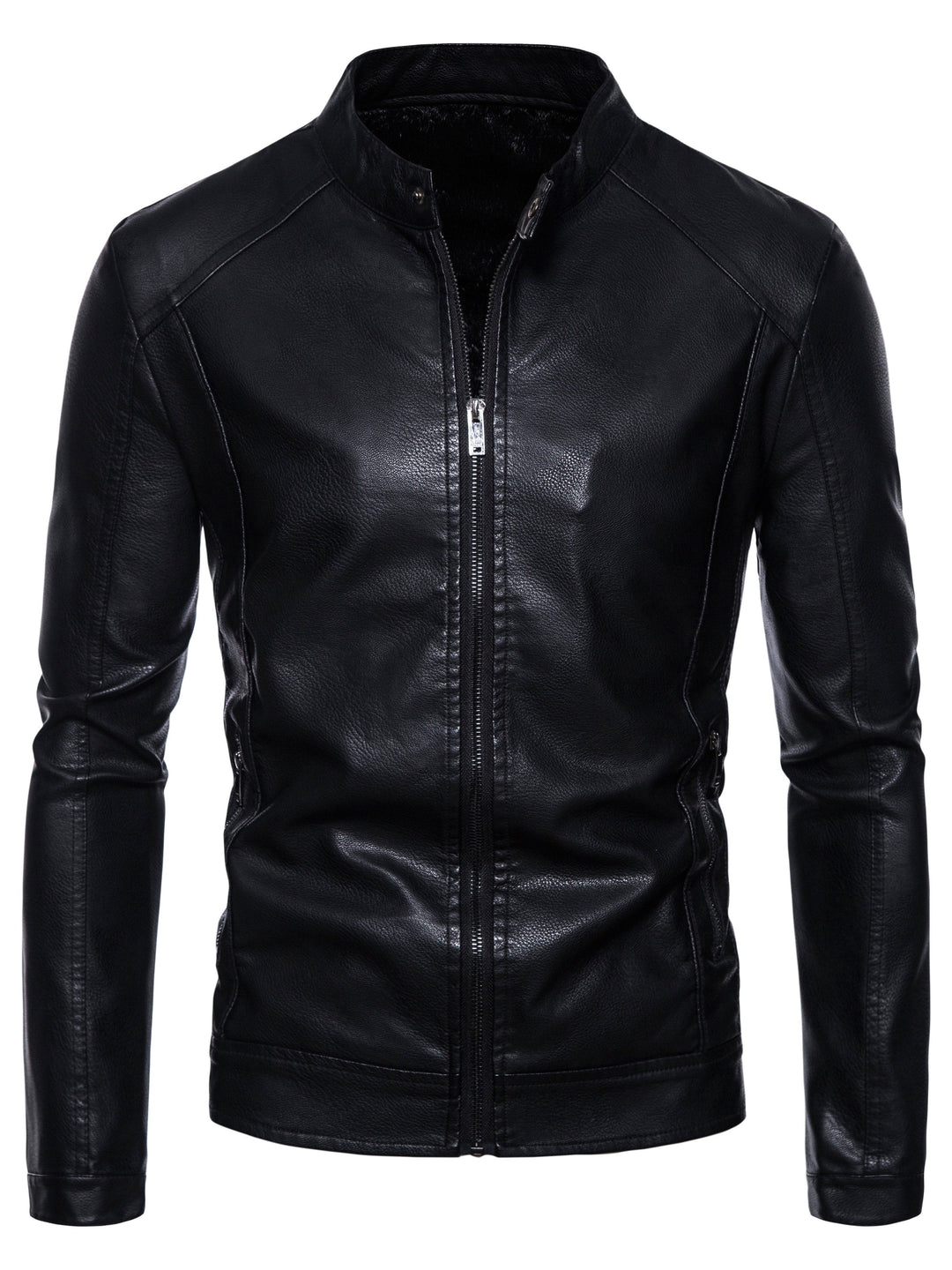 Faux Leather Men's Jacket with Fleece Lining