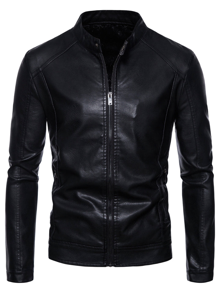 Faux Leather Men's Jacket with Fleece Lining