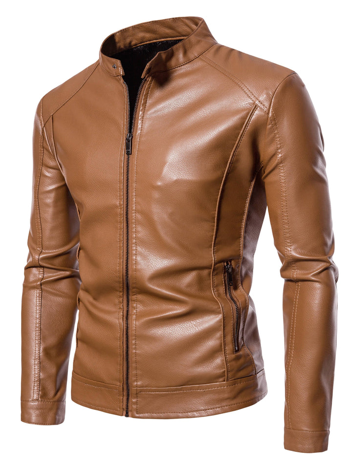 Faux Leather Men's Jacket with Fleece Lining