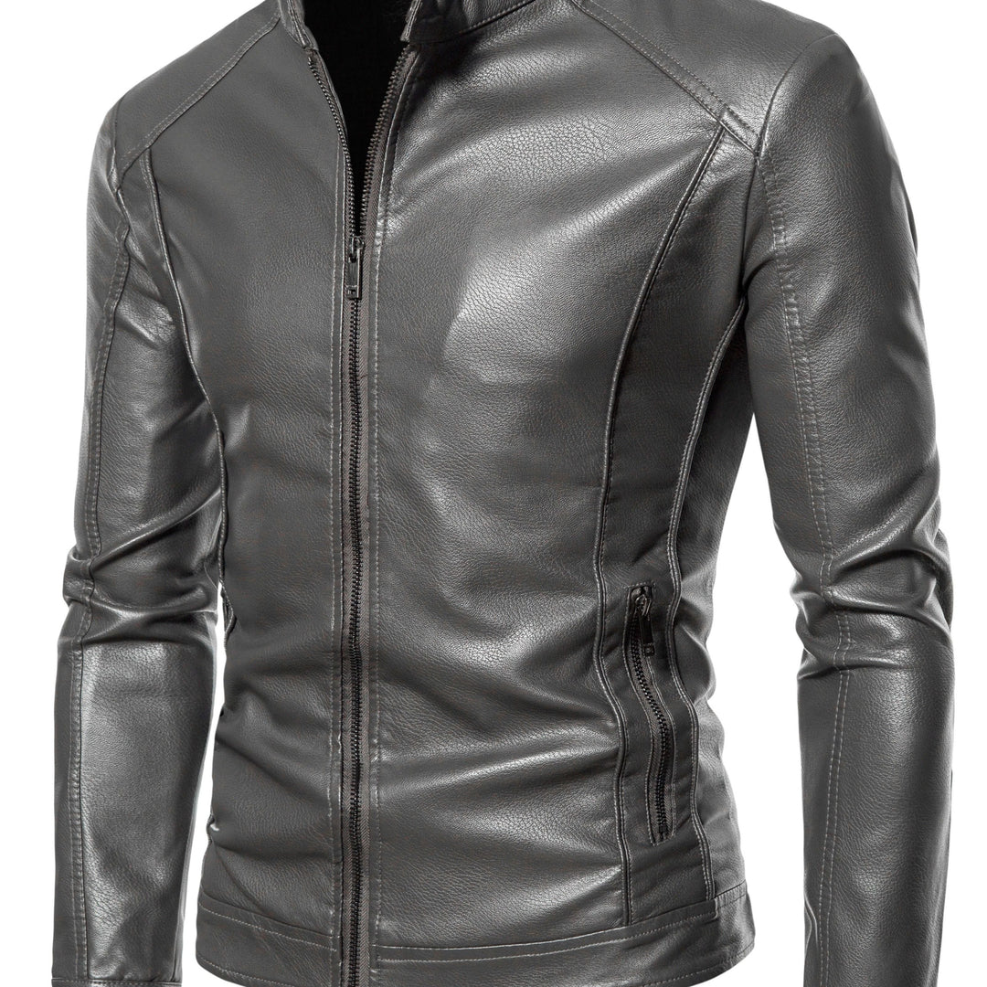 Faux Leather Men's Jacket with Fleece Lining