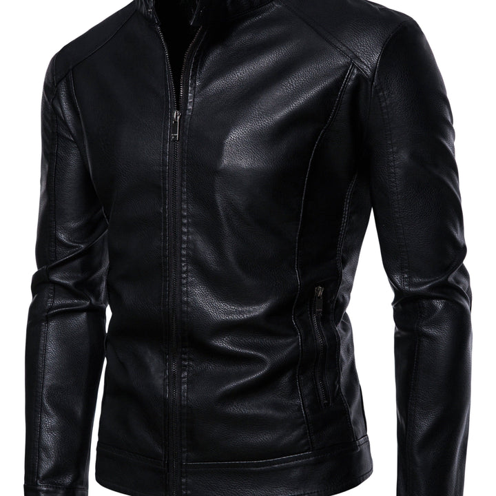 Faux Leather Men's Jacket with Fleece Lining
