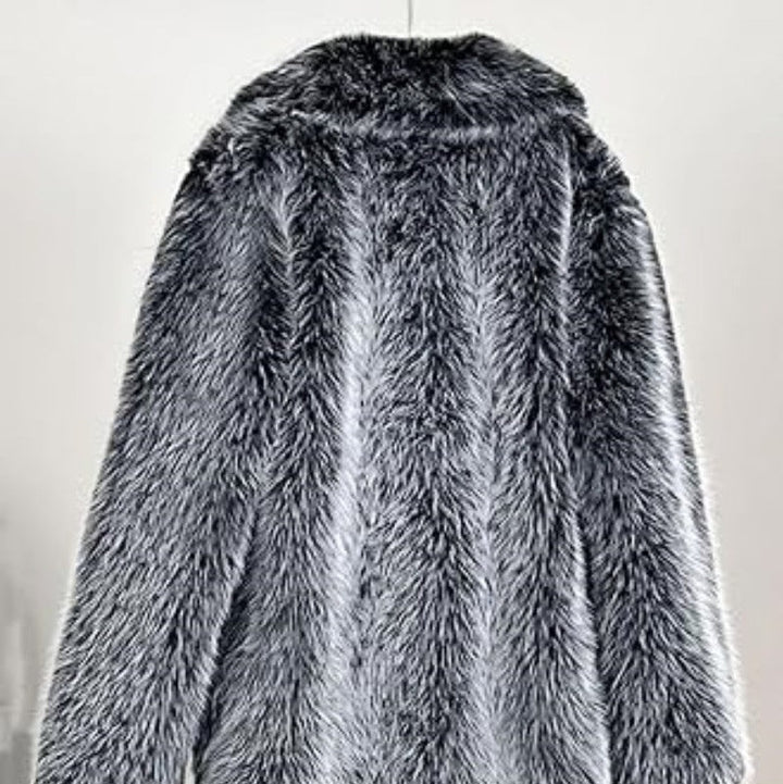 Women's Long Faux Fur Coat with Notched Lapel