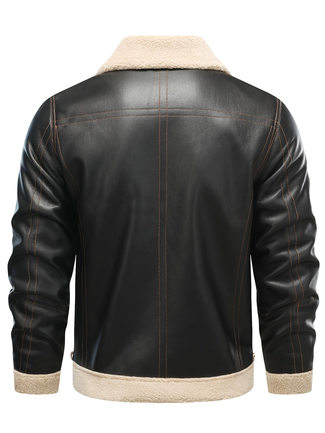 Casual PU Leather Shearling Jacket with Notched Collar