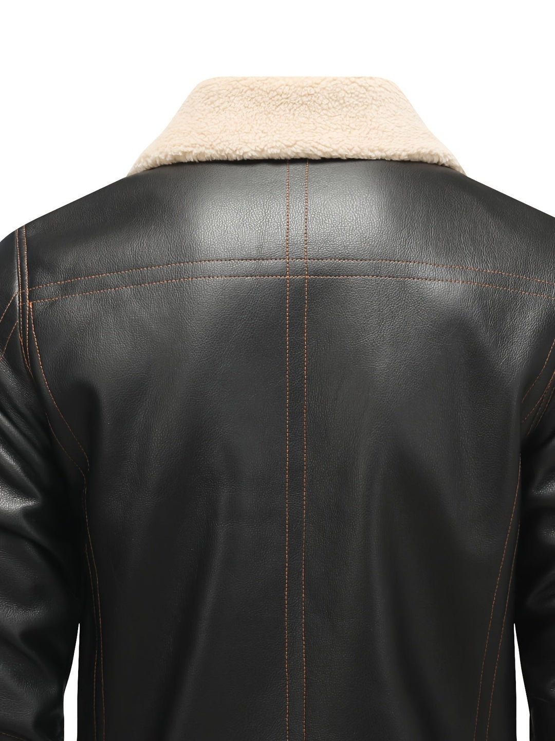 Casual PU Leather Shearling Jacket with Notched Collar