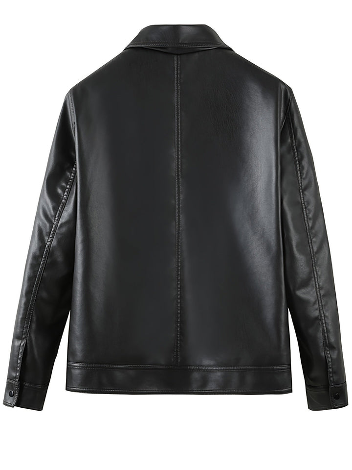 Men's Faux Leather Jacket with Zip and Pockets