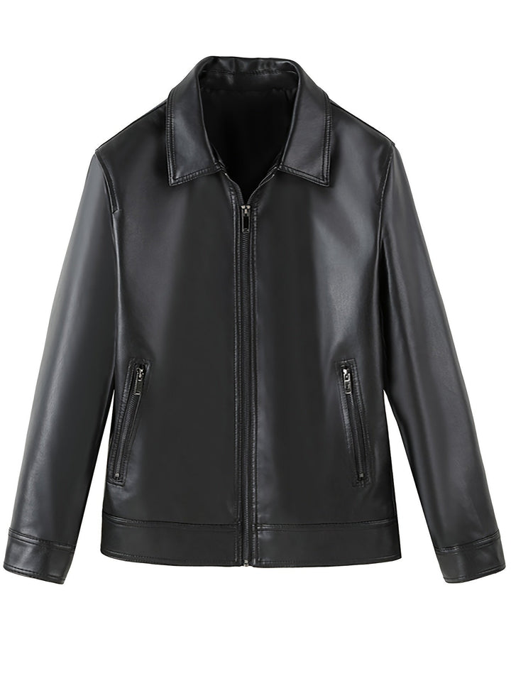 Men's Faux Leather Jacket with Zip and Pockets