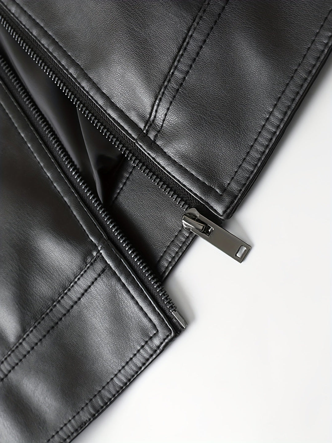 Men's Faux Leather Jacket with Zip and Pockets