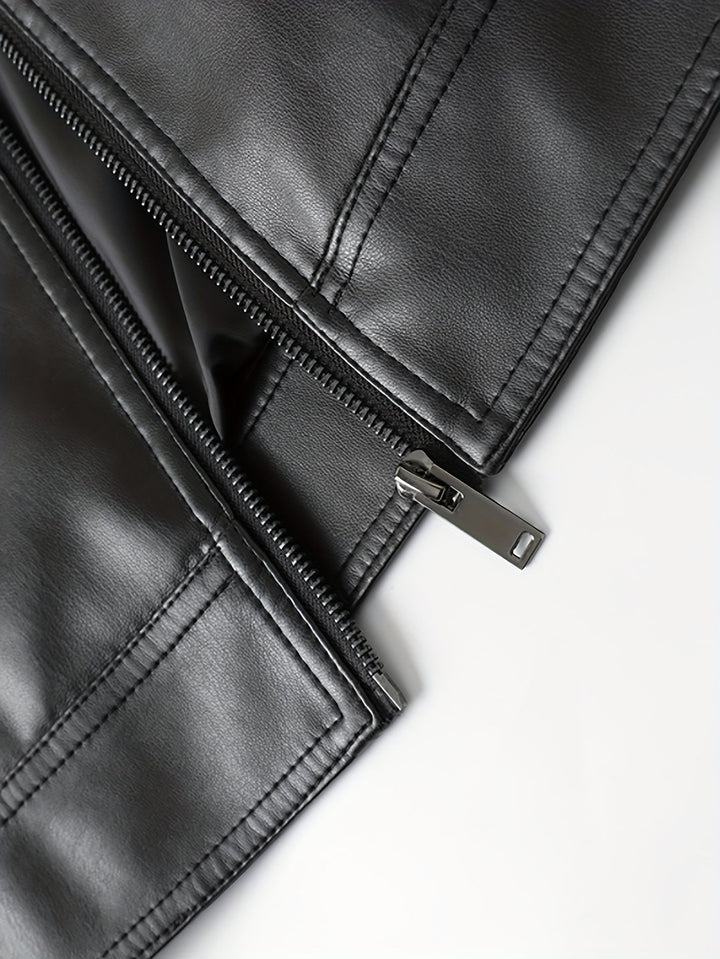 Men's Faux Leather Jacket with Zip and Pockets