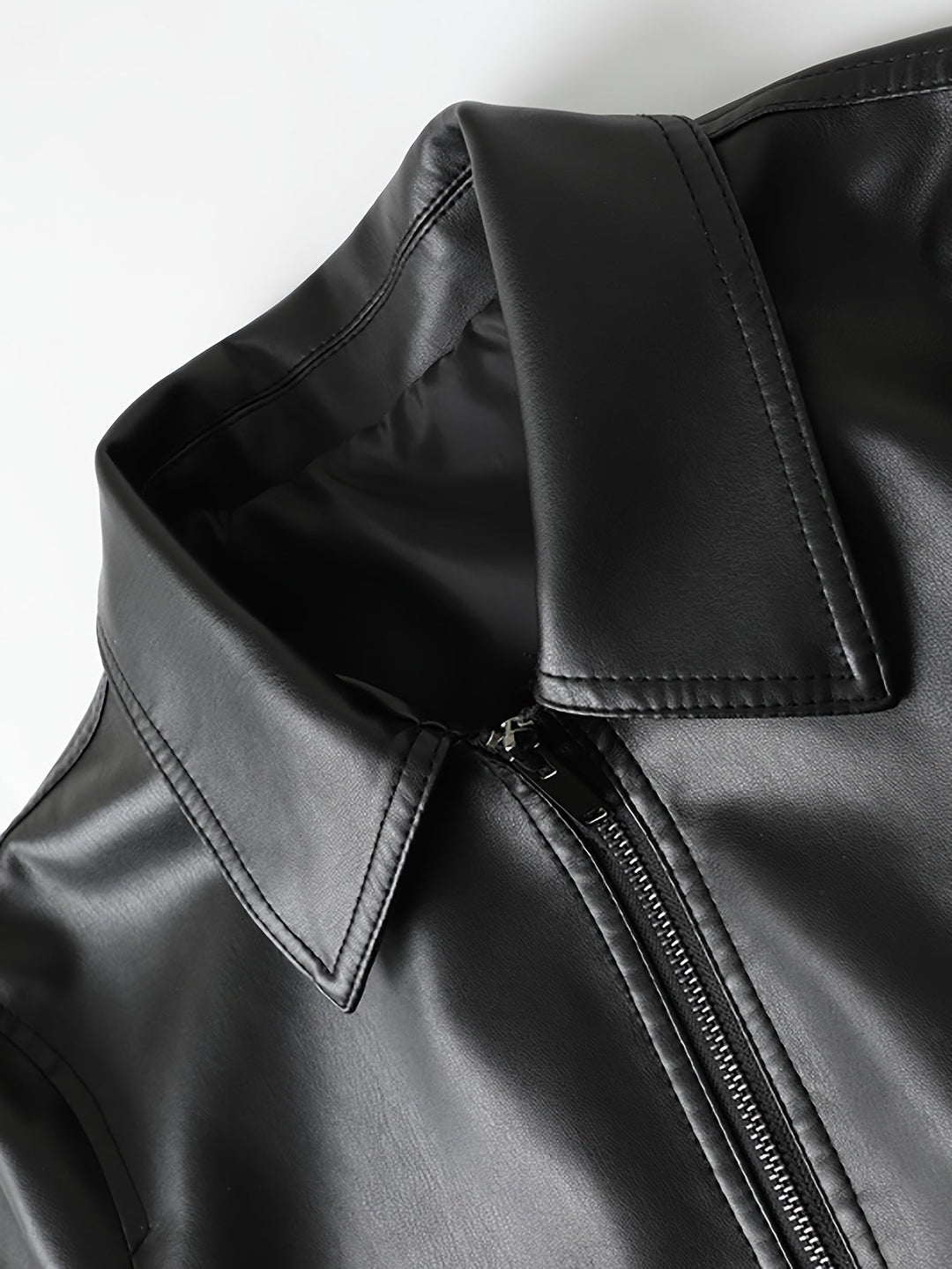 Men's Faux Leather Jacket with Zip and Pockets