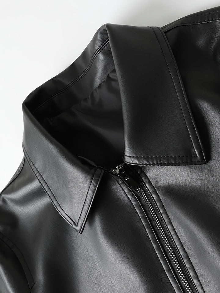 Men's Faux Leather Jacket with Zip and Pockets